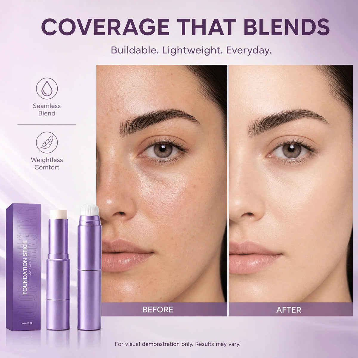 Foundation stick before and after
