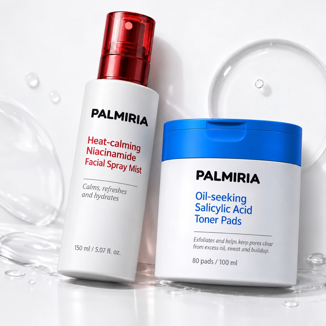 The Fast-Food Face Kit: Heat-calming Niacinamide spray and Oil-seeking Salicylic Acid toner pads