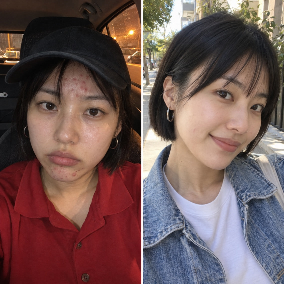 Example before and after selfies, customer 2