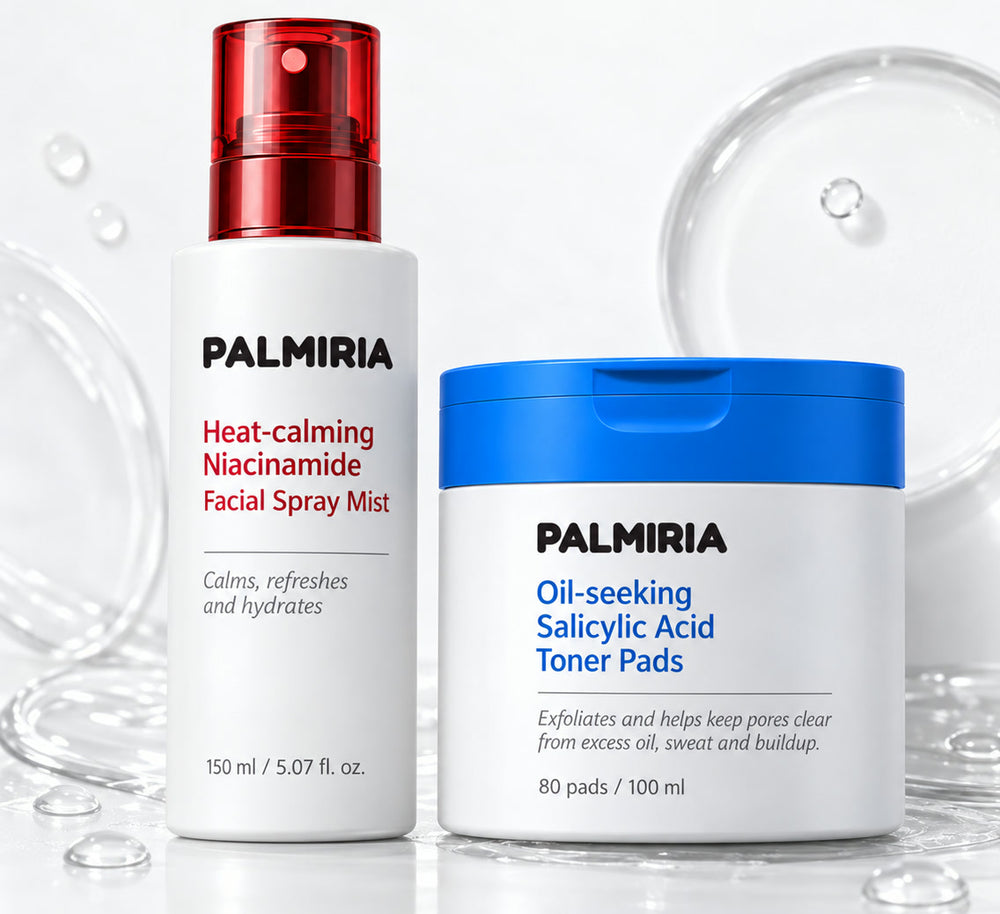 Palmiria Fast-Food Face Kit: Oil-seeking Salicylic Acid Toner Pads and Heat-calming Niacinamide Facial Spray Mist