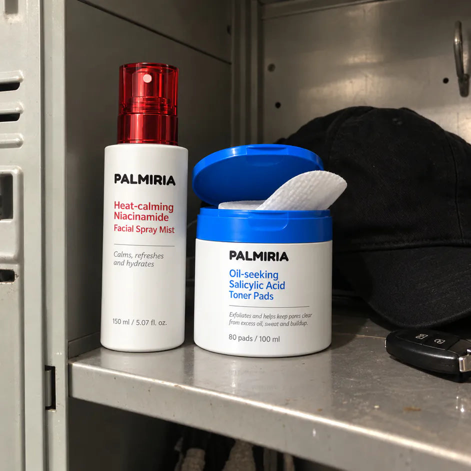 The kit on a staff locker shelf next to a work cap